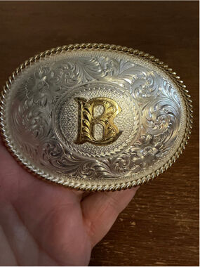 Vintage Montana Silversmiths Belt Buckle Initial B Silver Plate Western Rodeo